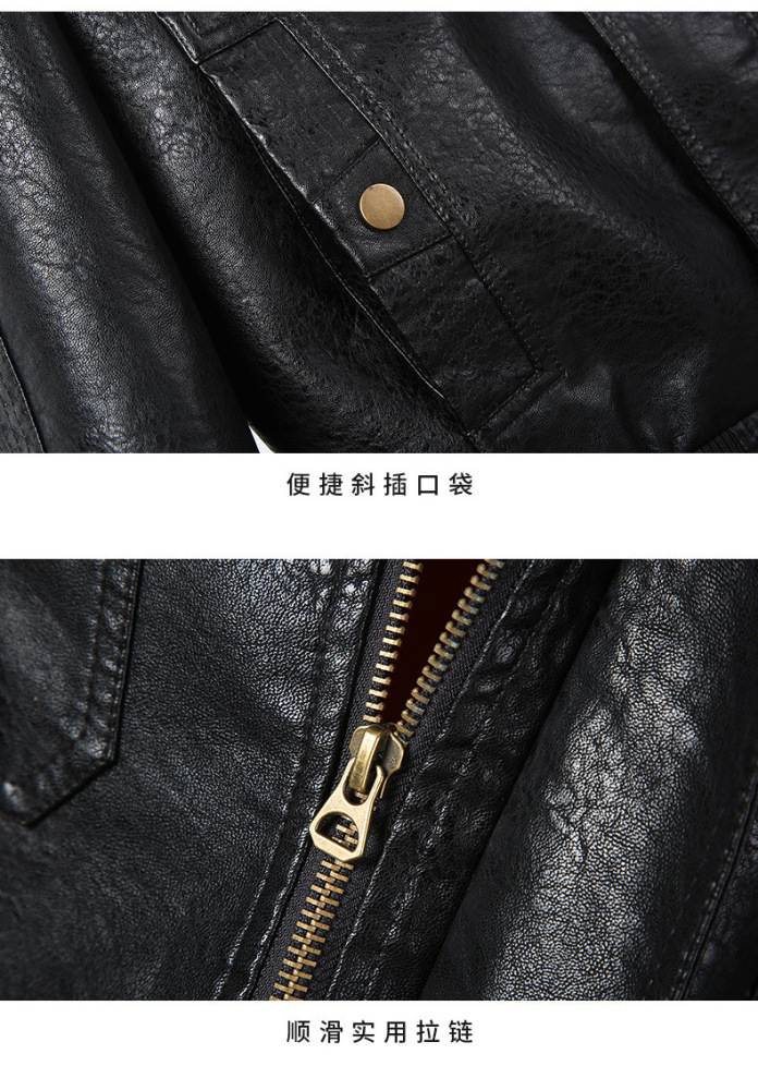 GorgeousBen  Spring and Autumn New Standing Collar Men's Motorcycle Leather Jacket Washed PU Leather Jacket Coat Trendy Foreign Trade Hot Item.