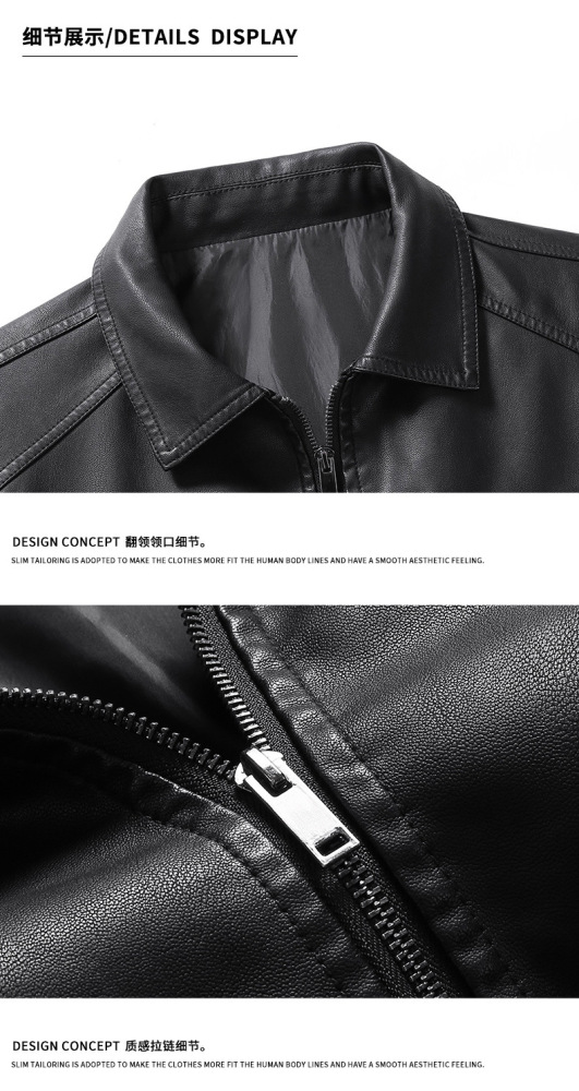 GorgeousBen  Men's motorcycle PU leather jacket men's coat spring and autumn fashion lapel casual leather jacket men.