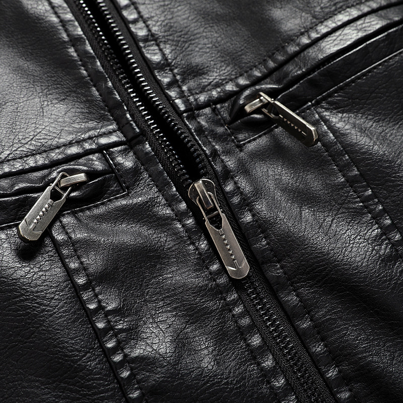 GorgeousBen  New European style men's motorcycle leather jacket for foreign trade, men's autumn and winter velvet leather jacket, men's stand up collar jacket.