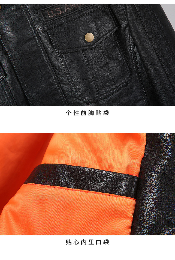GorgeousBen  Spring and Autumn New Standing Collar Men's Motorcycle Leather Jacket Washed PU Leather Jacket Coat Trendy Foreign Trade Hot Item.