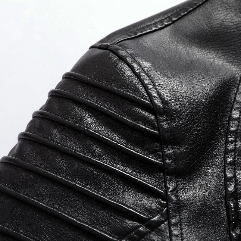 GorgeousBen  New European style men's motorcycle leather jacket for foreign trade, men's autumn and winter velvet leather jacket, men's stand up collar jacket.