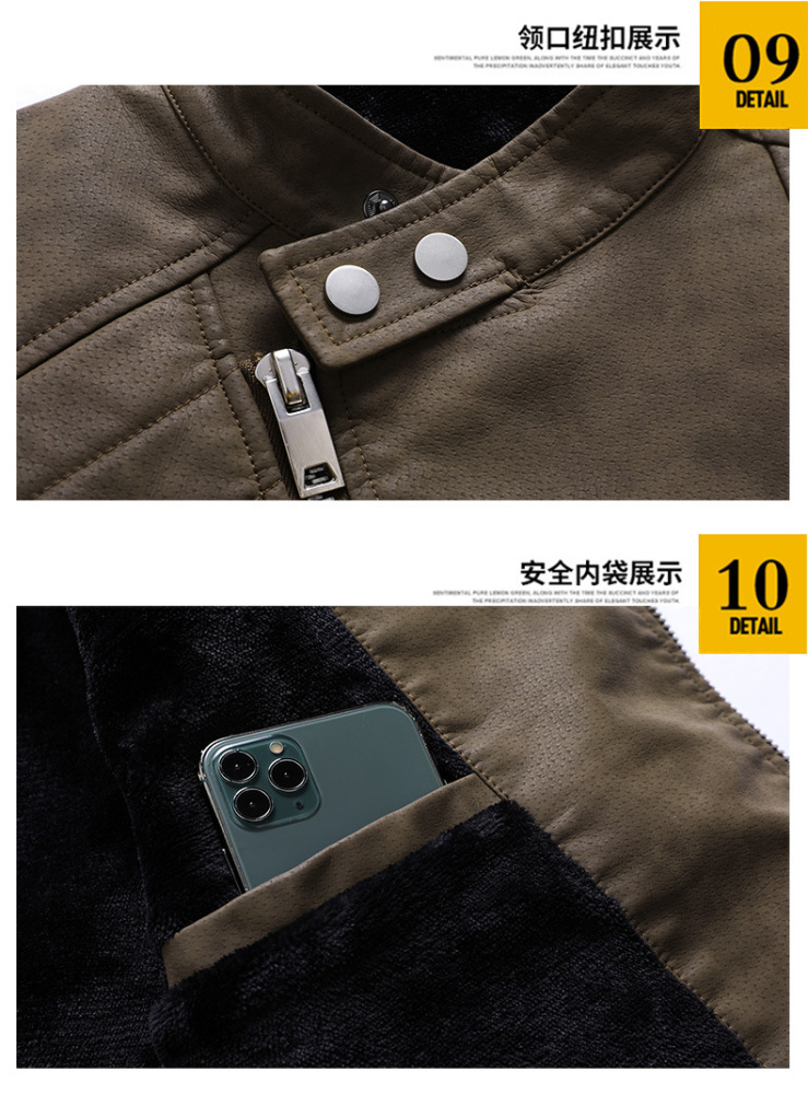 GorgeousBen  New men's leather jacket with fashionable lapel and diagonal zipper, European and American style foreign trade leather jacket, men's motorcycle leather jacket.