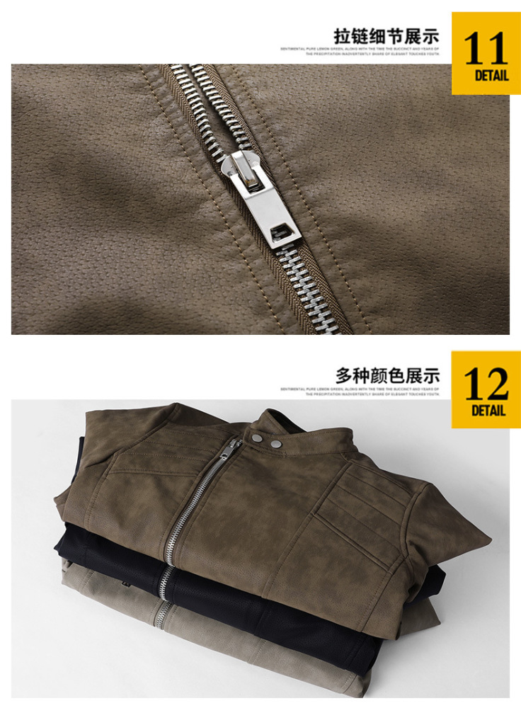 GorgeousBen  New men's leather jacket with fashionable lapel and diagonal zipper, European and American style foreign trade leather jacket, men's motorcycle leather jacket.