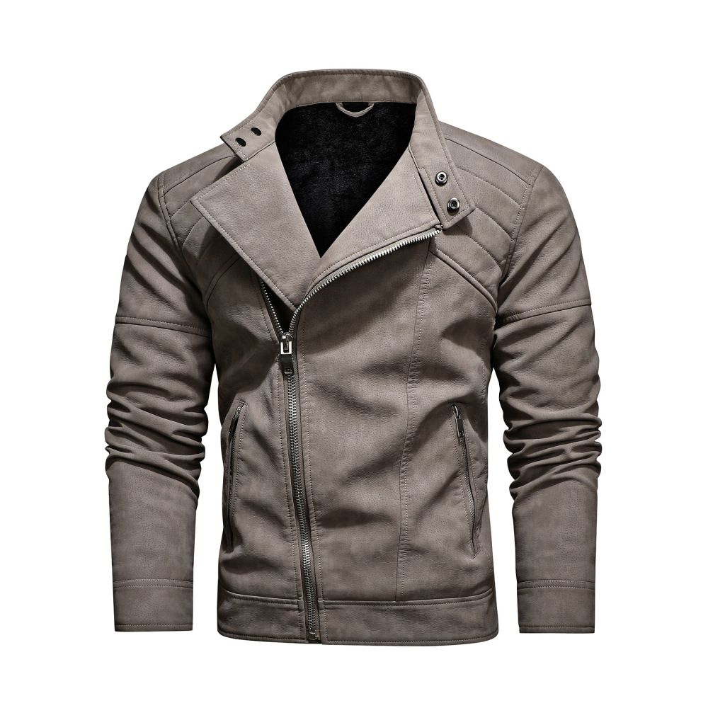 GorgeousBen  New men's leather jacket with fashionable lapel and diagonal zipper, European and American style foreign trade leather jacket, men's motorcycle leather jacket.