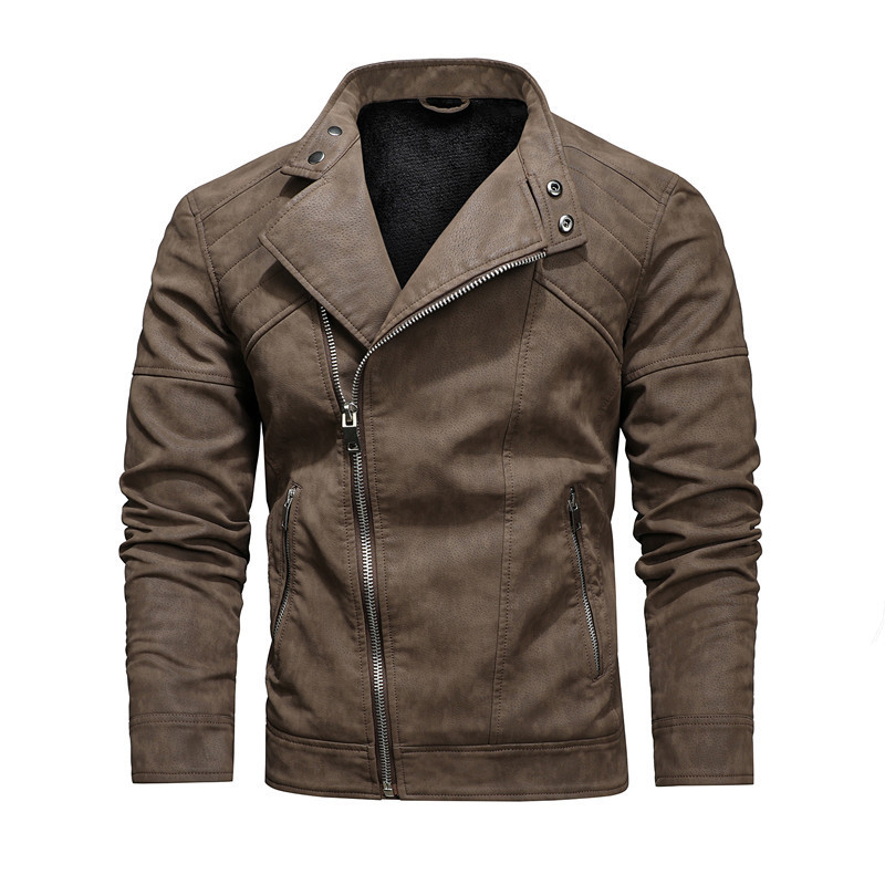 GorgeousBen  New men's leather jacket with fashionable lapel and diagonal zipper, European and American style foreign trade leather jacket, men's motorcycle leather jacket.