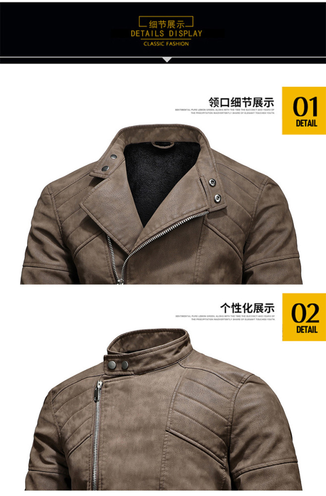 GorgeousBen  New men's leather jacket with fashionable lapel and diagonal zipper, European and American style foreign trade leather jacket, men's motorcycle leather jacket.