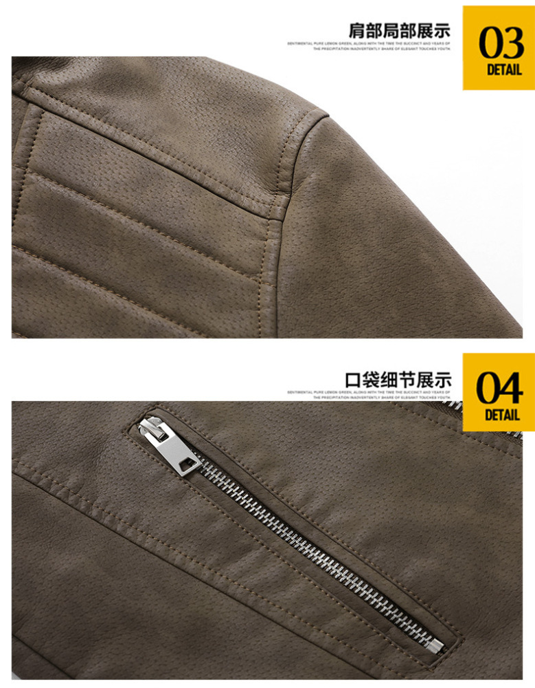 GorgeousBen  New men's leather jacket with fashionable lapel and diagonal zipper, European and American style foreign trade leather jacket, men's motorcycle leather jacket.