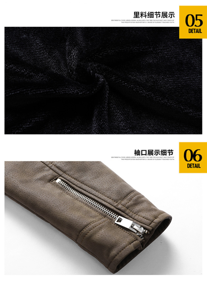 GorgeousBen  New men's leather jacket with fashionable lapel and diagonal zipper, European and American style foreign trade leather jacket, men's motorcycle leather jacket.