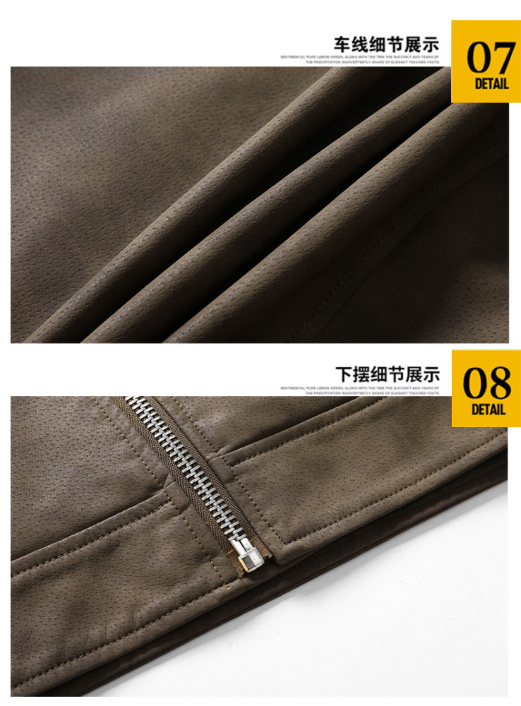 GorgeousBen  New men's leather jacket with fashionable lapel and diagonal zipper, European and American style foreign trade leather jacket, men's motorcycle leather jacket.