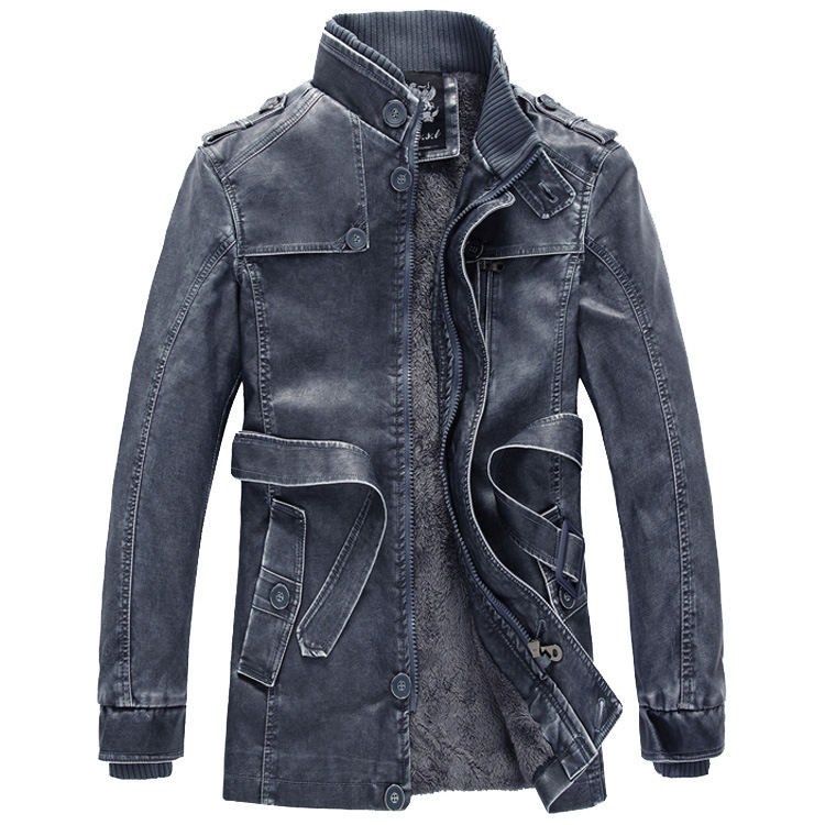 GorgeousBen New men's leather jacket manufacturer direct sales AliExpress men's mid to long washed leather jacket from Europe and America.