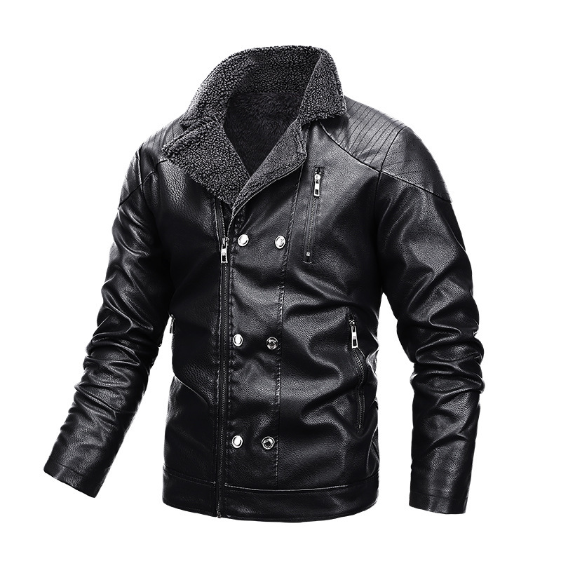 GorgeousBen Autumn and winter new men's leather jacket with thick velvet, fashionable and casual fur one-piece suit collar, youth jacket jacket jacket.