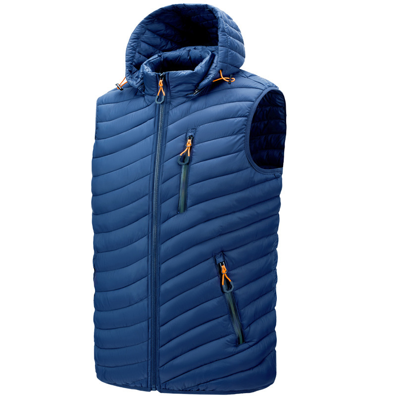 GorgeousBen Men's vest cross-border casual fashion pork rib cotton vest hooded detachable solid color autumn and winter.