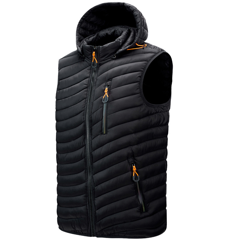 GorgeousBen Men's vest cross-border casual fashion pork rib cotton vest hooded detachable solid color autumn and winter.