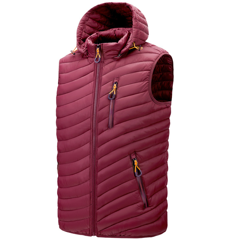 GorgeousBen Men's vest cross-border casual fashion pork rib cotton vest hooded detachable solid color autumn and winter.
