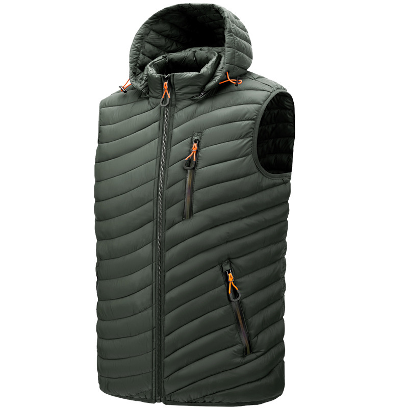 GorgeousBen Men's vest cross-border casual fashion pork rib cotton vest hooded detachable solid color autumn and winter.