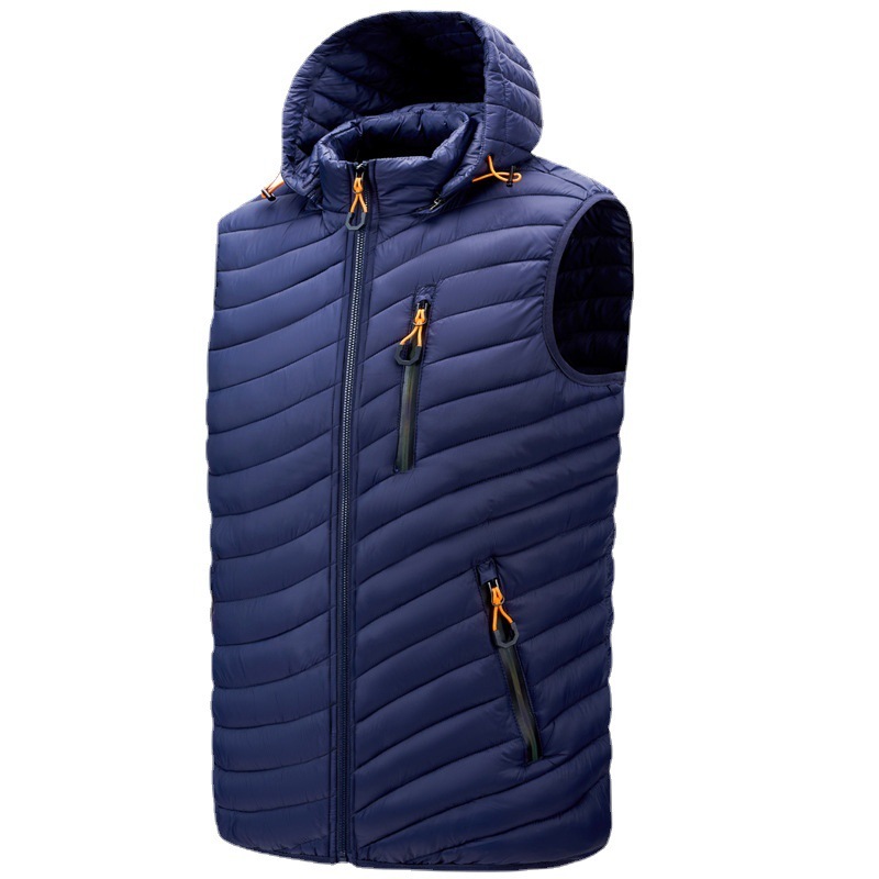 GorgeousBen Men's vest cross-border casual fashion pork rib cotton vest hooded detachable solid color autumn and winter.