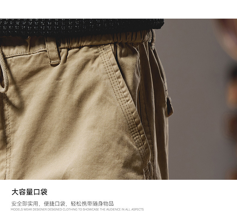GorgeousBen  2025 casual men's work pants with multiple pockets, slim fit, small feet, and ankle binding, men's spring and autumn washed cotton fabric.