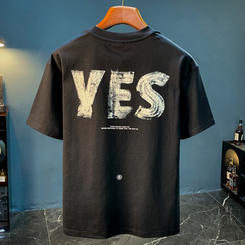 GorgeousBen  Trendy letter printed short sleeved men's T-shirt for summer 2025, heavyweight loose oversized slimming casual T-shirt