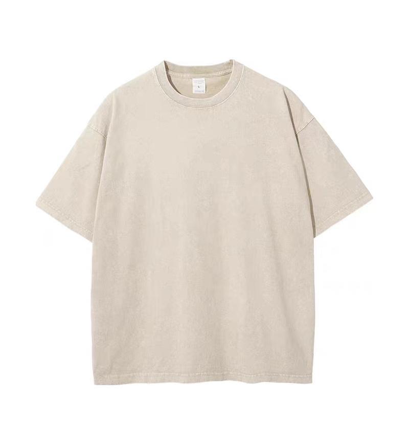 GorgeousBen Retro stir fried snowflake washed T-shirt, European and American cross-border pure cotton T-shirt, loose base round neck pullover, heavyweight T-shirt for men