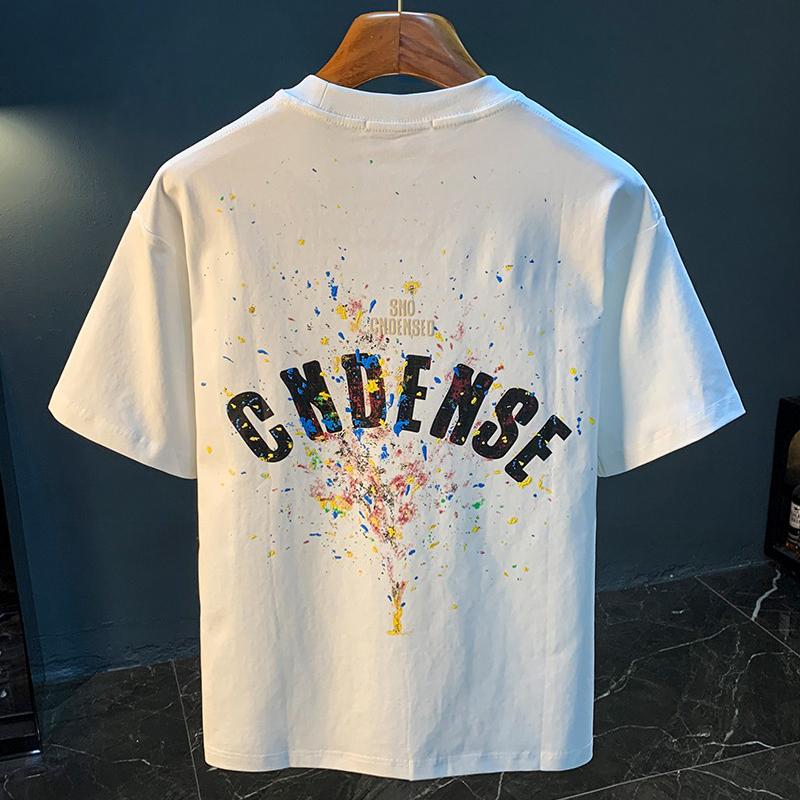 GorgeousBen Summer new graffiti painted loose short sleeved T-shirt for men 2025 thin casual printed half sleeved T-shirt.