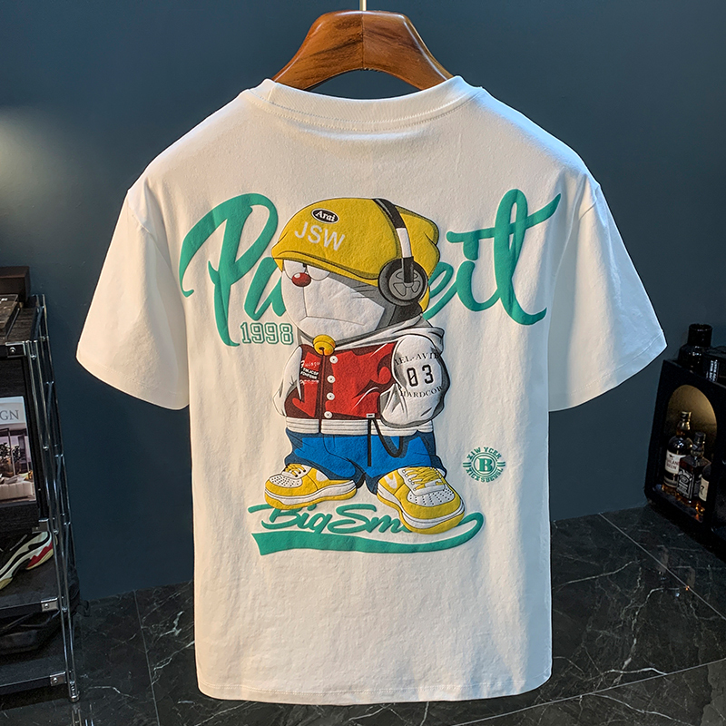 GorgeousBen Dingdang Cat Printed Short Sleeve T-shirt for Men in Summer 2025, Thin, Trendy and Comfortable Top, Round Neck Cartoon T-shirt for Men.
