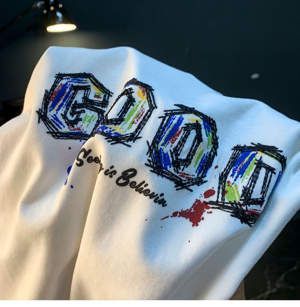 GorgeousBen Loose short sleeved T-shirt for men in summer, thin design, painted art printed T-shirt, trendy and versatile youth five quarter sleeved top.