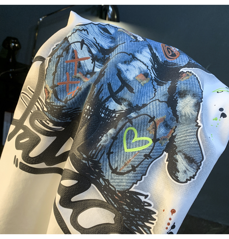 GorgeousBen  American trendy cartoon painted teddy bear embroidered short sleeved T-shirt for men's summer new trendy ins half sleeved round neck top.