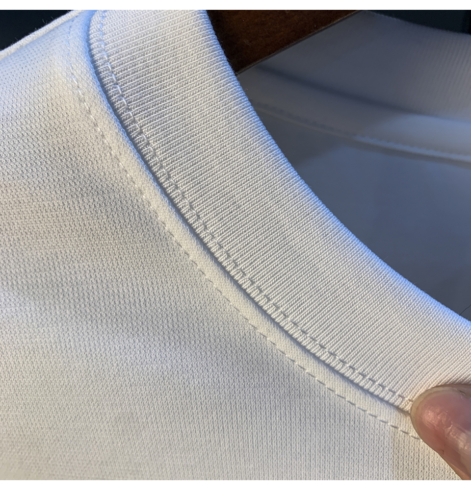 GorgeousBen Summer new short sleeved men's T-shirt loose white printed high-end half sleeved top embroidered hanging heavy weight T-shirt.