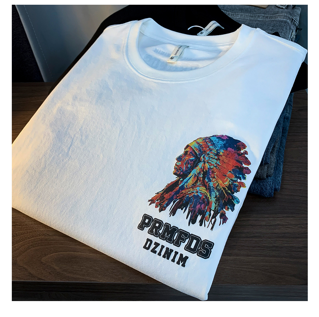 GorgeousBen American heavyweight T-shirt 2025 summer thin Indian print trendy short sleeved round neck versatile men's clothing.