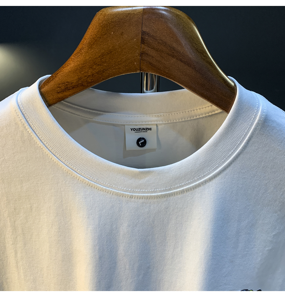 GorgeousBen  American trendy cartoon painted teddy bear embroidered short sleeved T-shirt for men's summer new trendy ins half sleeved round neck top.