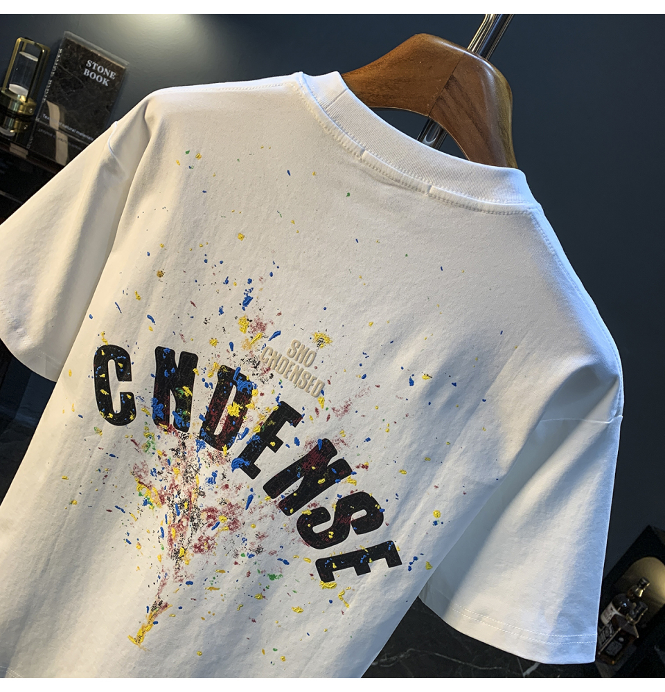 GorgeousBen Summer new graffiti painted loose short sleeved T-shirt for men 2025 thin casual printed half sleeved T-shirt.