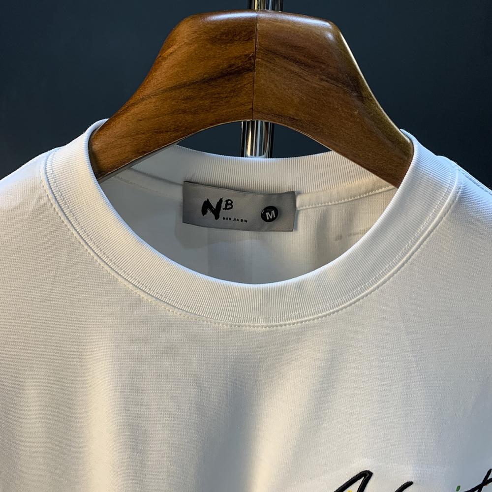 GorgeousBen Mottled butterfly counter high-end pure cotton heavyweight short sleeved T-shirt men's new top loose half sleeved T-shirt men.