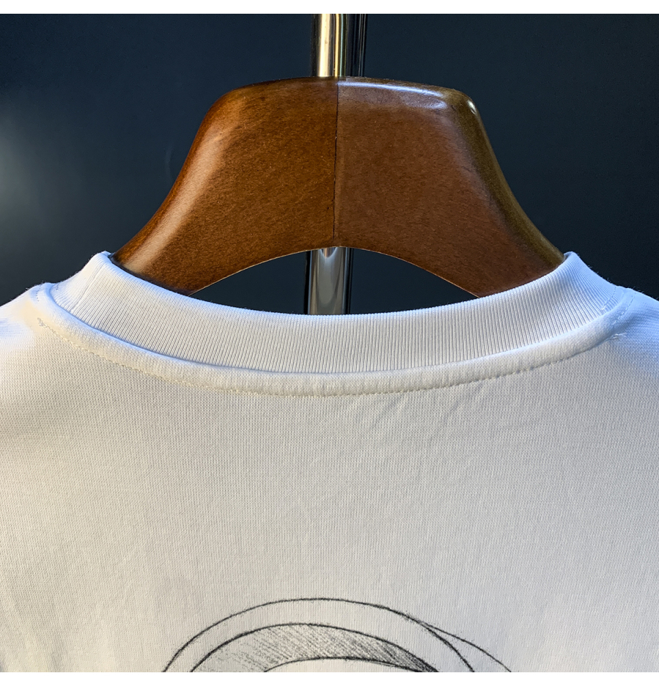 GorgeousBen Summer new short sleeved men's T-shirt loose white printed high-end half sleeved top embroidered hanging heavy weight T-shirt.