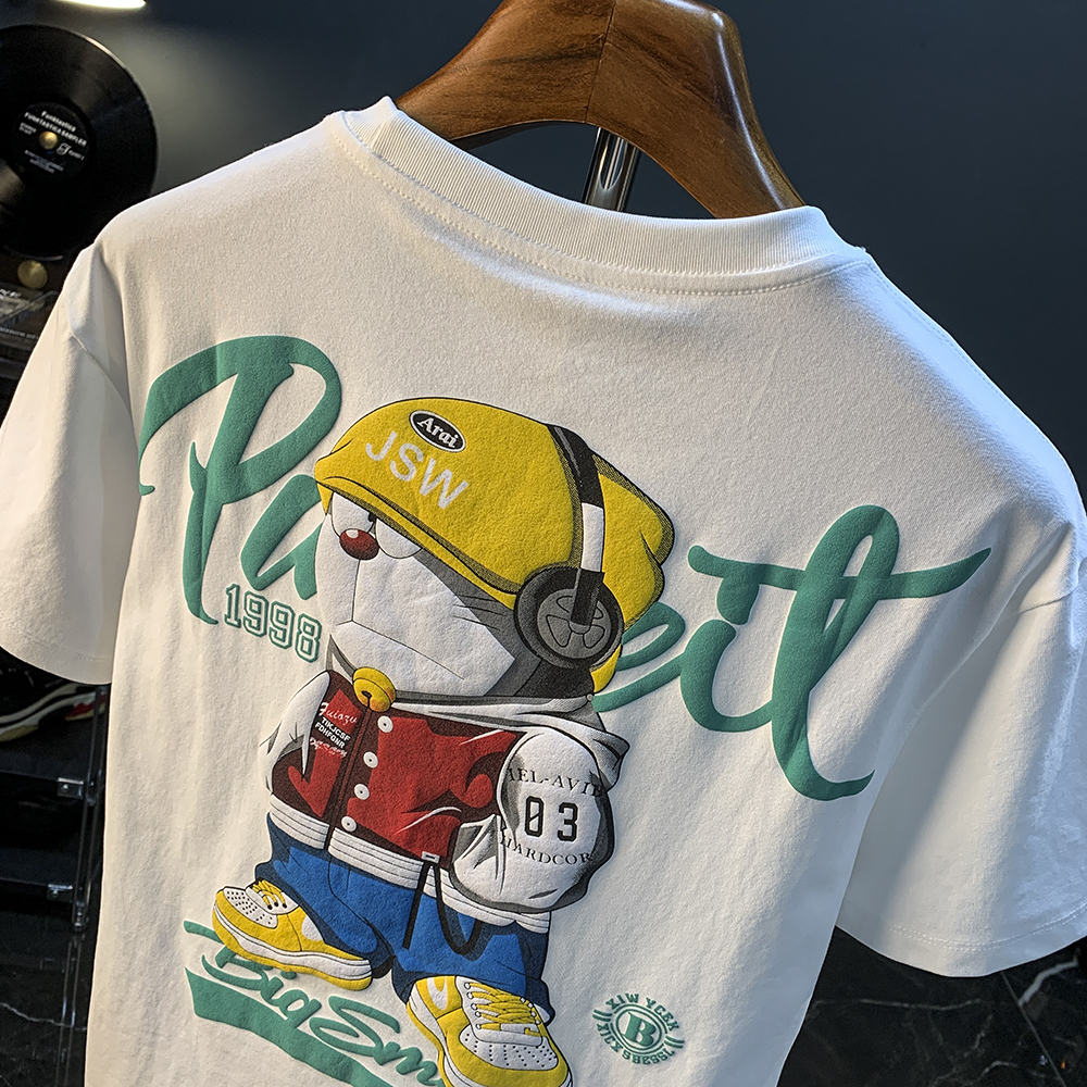 GorgeousBen Dingdang Cat Printed Short Sleeve T-shirt for Men in Summer 2025, Thin, Trendy and Comfortable Top, Round Neck Cartoon T-shirt for Men.