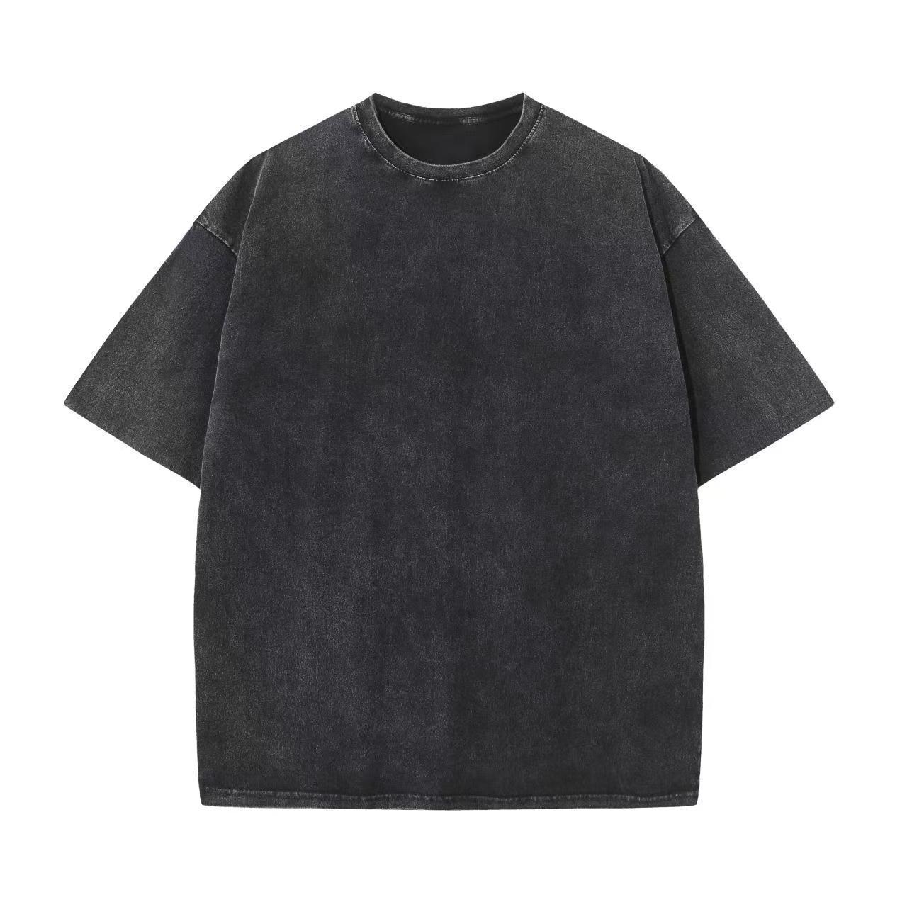 GorgeousBen Retro stir fried snowflake washed T-shirt, European and American cross-border pure cotton T-shirt, loose base round neck pullover, heavyweight T-shirt for men