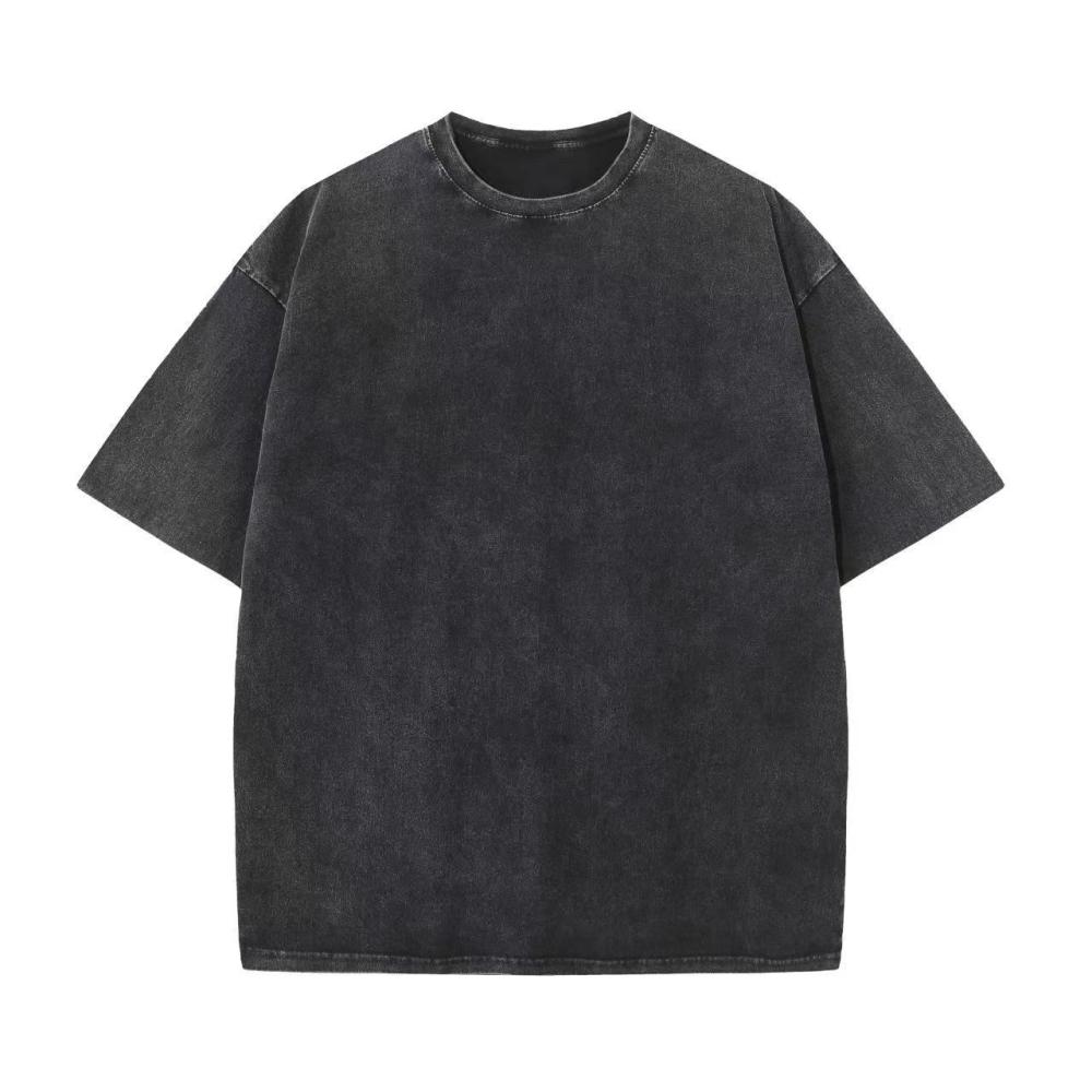 GorgeousBen Retro stir fried snowflake washed T-shirt, European and American cross-border pure cotton T-shirt, loose base round neck pullover, heavyweight T-shirt for men