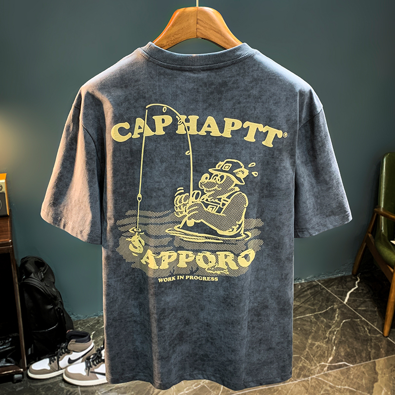 GorgeousBen American classic heavyweight T-shirt men's short sleeved pure cotton summer trendy brand loose and versatile fun printed half sleeved top trendy.