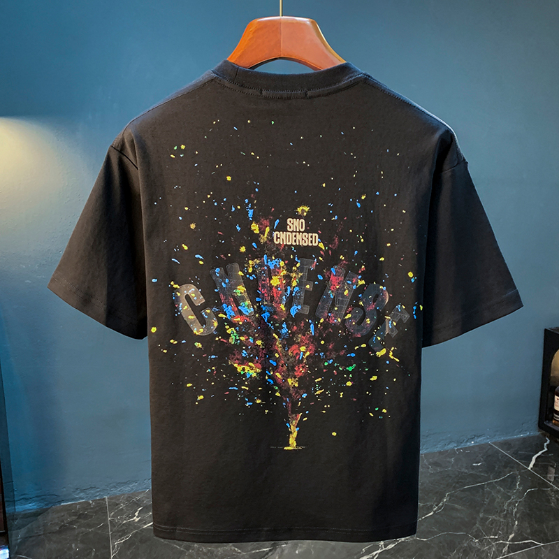GorgeousBen Summer new graffiti painted loose short sleeved T-shirt for men 2025 thin casual printed half sleeved T-shirt.