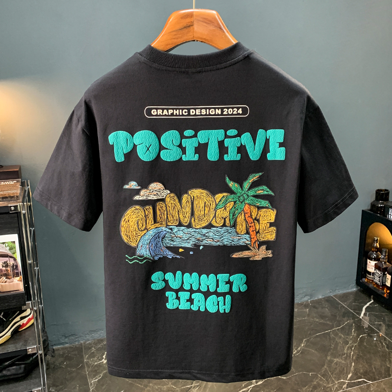 GorgeousBen Thin T-shirt men's summer trendy brand new printed half sleeved shirt, sweat absorbing and breathable round neck short sleeved shirt top.