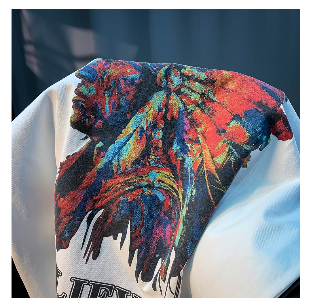 GorgeousBen American heavyweight T-shirt 2025 summer thin Indian print trendy short sleeved round neck versatile men's clothing.