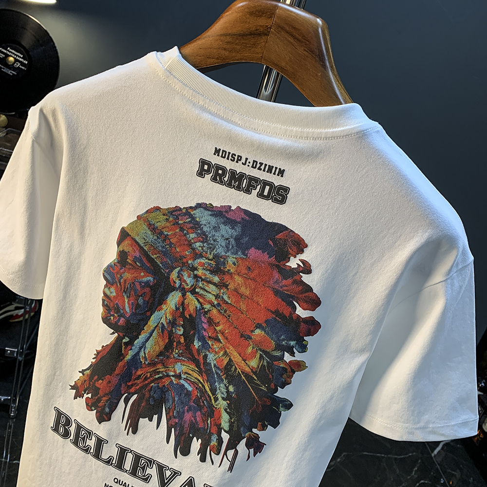 GorgeousBen American heavyweight short sleeved T-shirt for men, 2025 new summer high-end trend, Indian print versatile T-shirt.