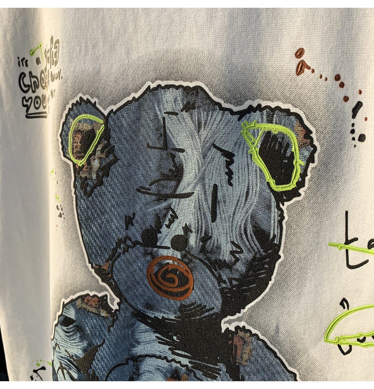 GorgeousBen  American trendy cartoon painted teddy bear embroidered short sleeved T-shirt for men's summer new trendy ins half sleeved round neck top.