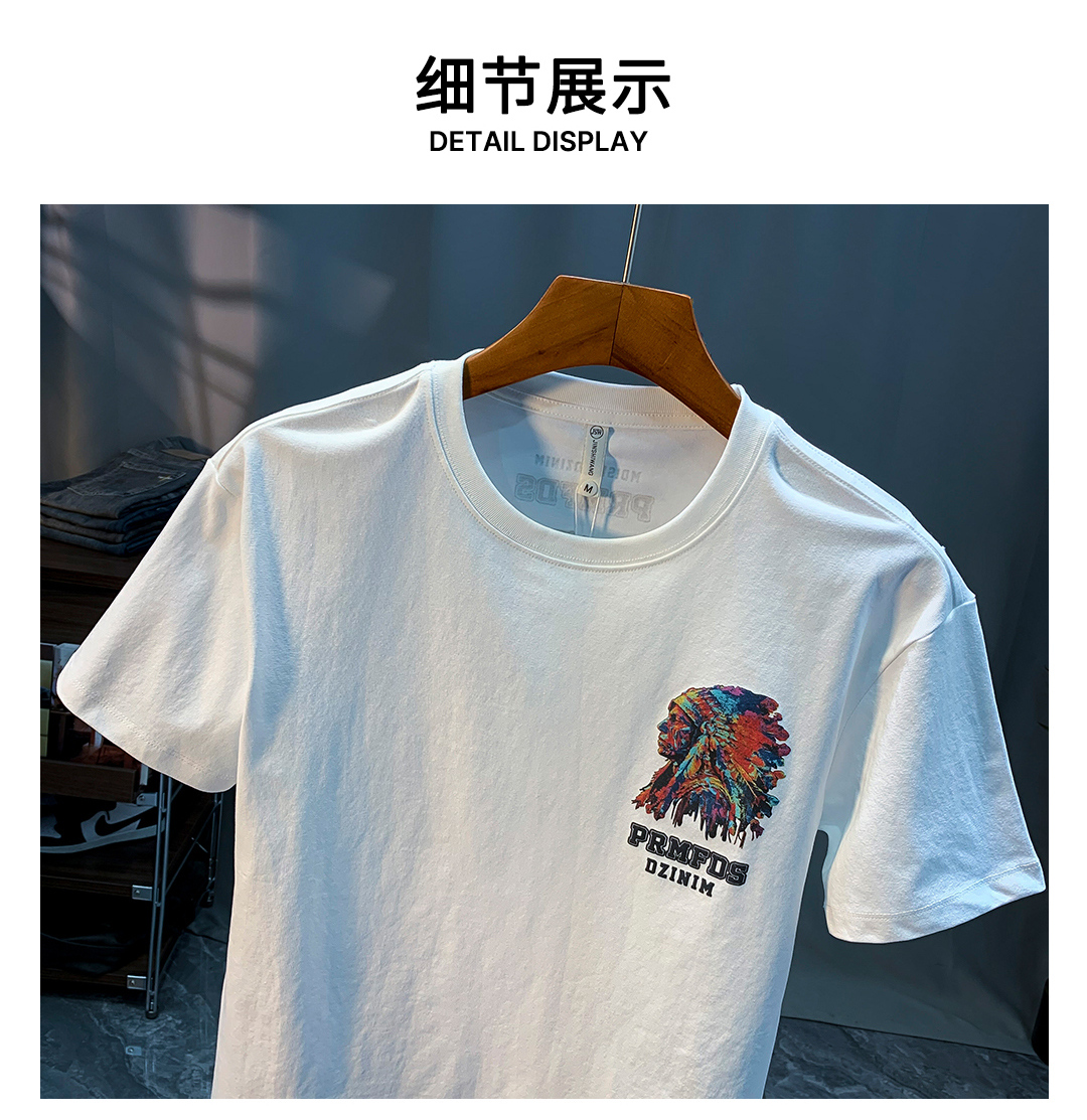 GorgeousBen American heavyweight T-shirt 2025 summer thin Indian print trendy short sleeved round neck versatile men's clothing.