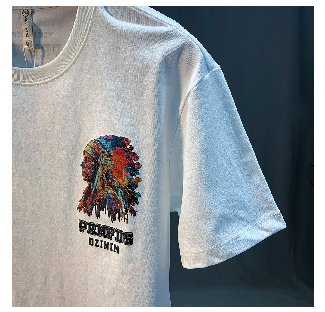 GorgeousBen American heavyweight T-shirt 2025 summer thin Indian print trendy short sleeved round neck versatile men's clothing.