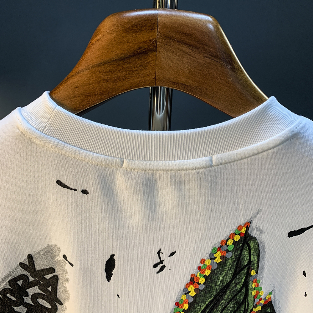 GorgeousBen Mottled butterfly counter high-end pure cotton heavyweight short sleeved T-shirt men's new top loose half sleeved T-shirt men.