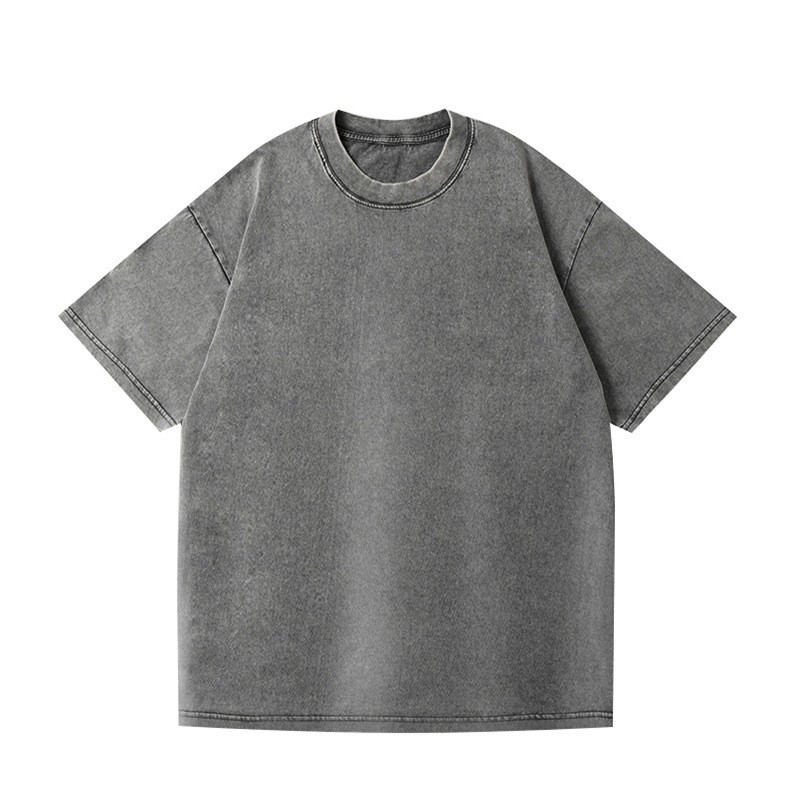 GorgeousBen Retro stir fried snowflake washed T-shirt, European and American cross-border pure cotton T-shirt, loose base round neck pullover, heavyweight T-shirt for men