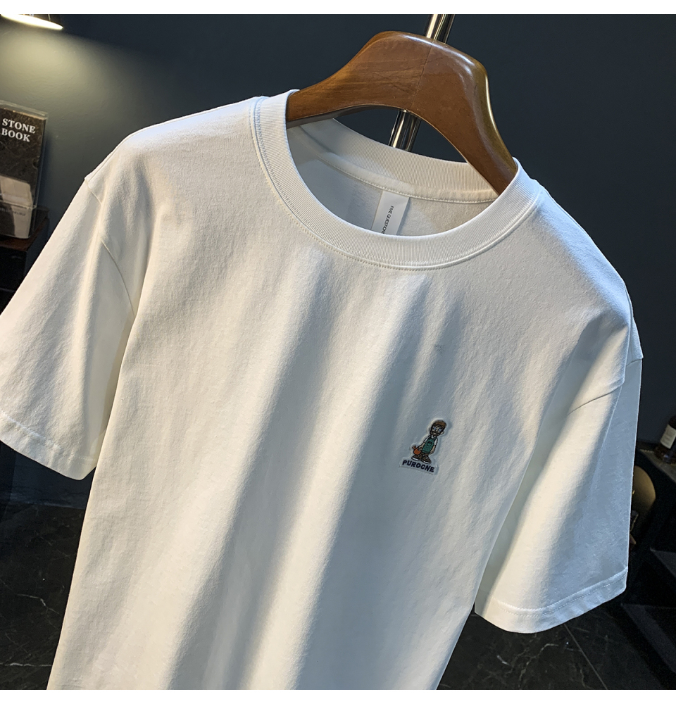 GorgeousBen  High end embroidered printed T-shirt for men's summer new trend washed short sleeved top with versatile temperament, half sleeved T-shirt.