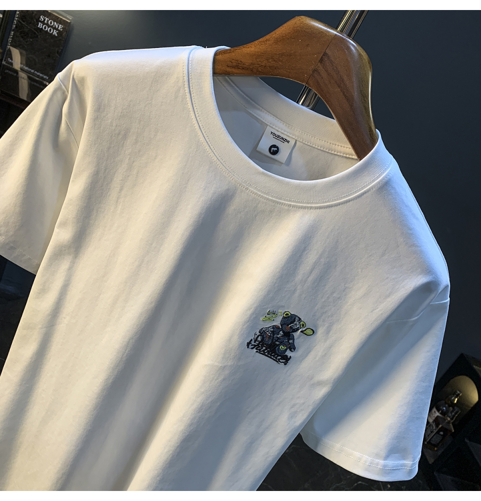 GorgeousBen  American trendy cartoon painted teddy bear embroidered short sleeved T-shirt for men's summer new trendy ins half sleeved round neck top.