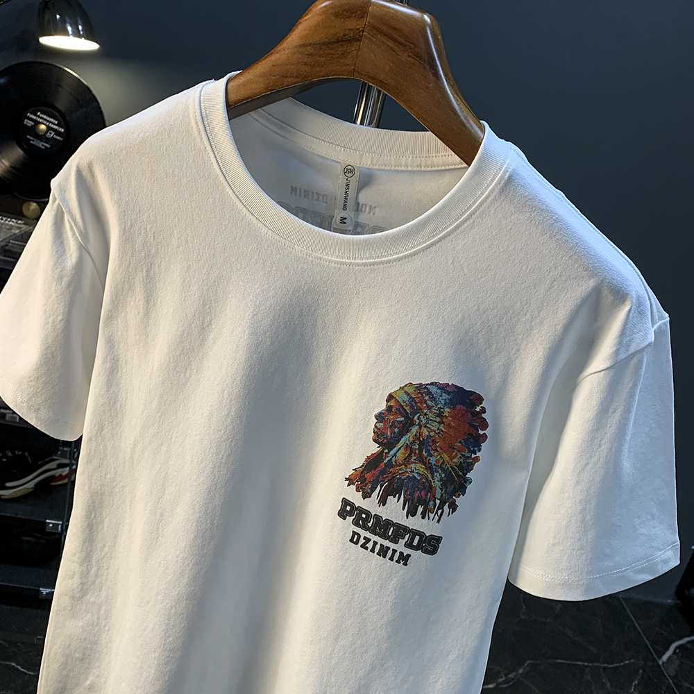 GorgeousBen American heavyweight short sleeved T-shirt for men, 2025 new summer high-end trend, Indian print versatile T-shirt.
