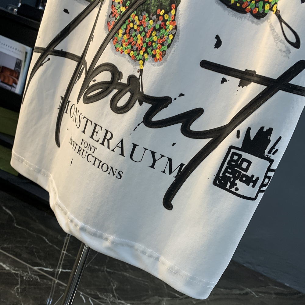 GorgeousBen Mottled butterfly counter high-end pure cotton heavyweight short sleeved T-shirt men's new top loose half sleeved T-shirt men.